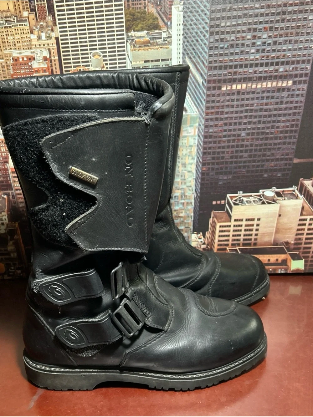 Skechers Black Leather Buckle Moto Boots